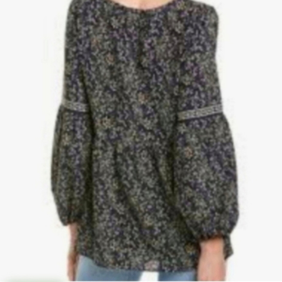 NWT Spring Max Studio Cottagecore Top black Pink Floral print Valentine's Sm - Picture 16 of 16